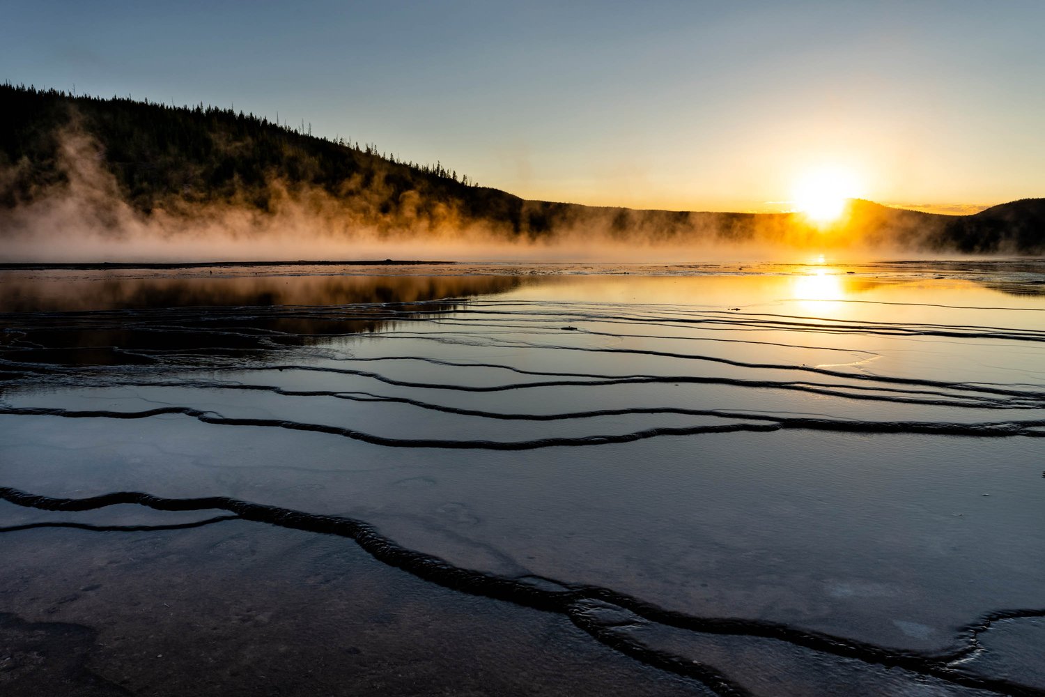 Fog rolling along Stanley Lake at sunrise in summer, Sawtooth Mountains,  Idaho — Stephen Matera Photographer