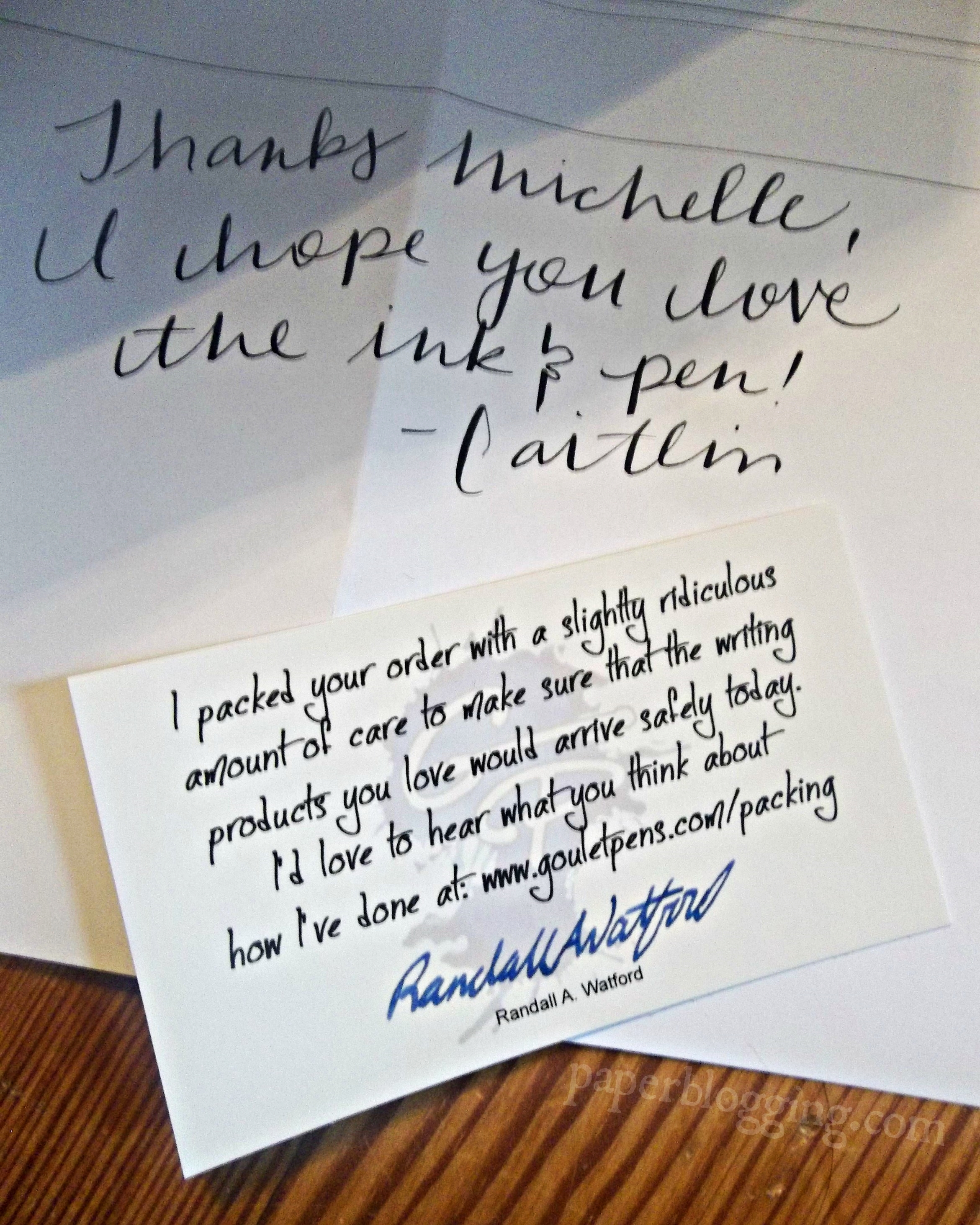 Every Goulet Pen Co. invoice includes a handwritten note in ink
