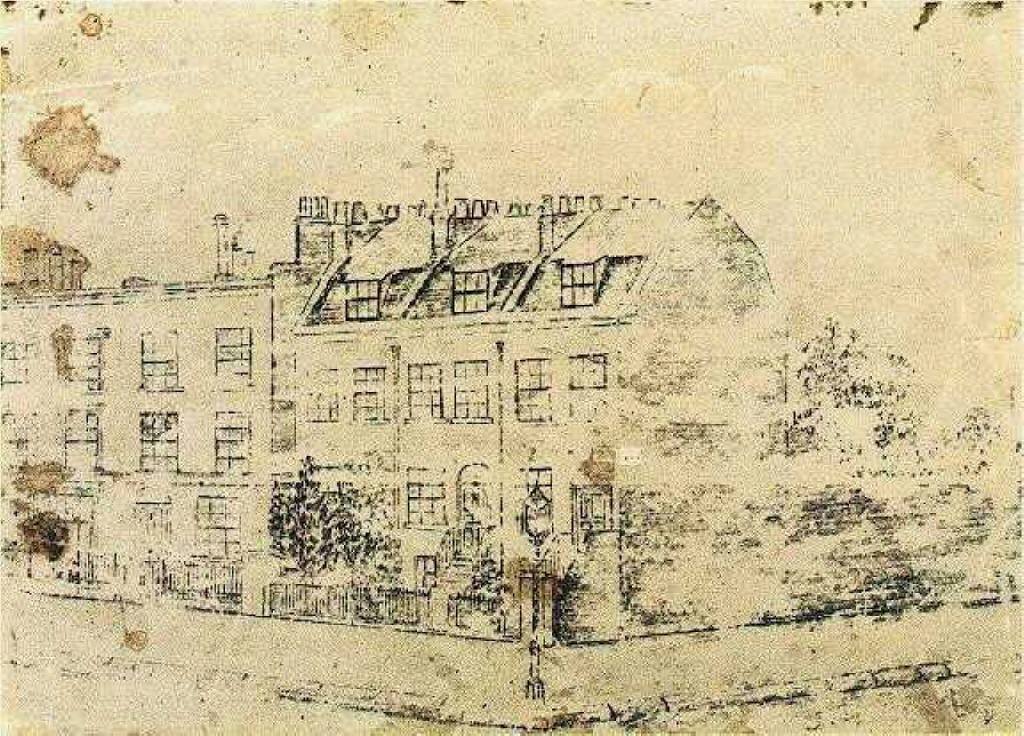Vincent's Boarding House in Hackford Road, Brixton, London, c. 1873, age 20 (All works Public Domain)