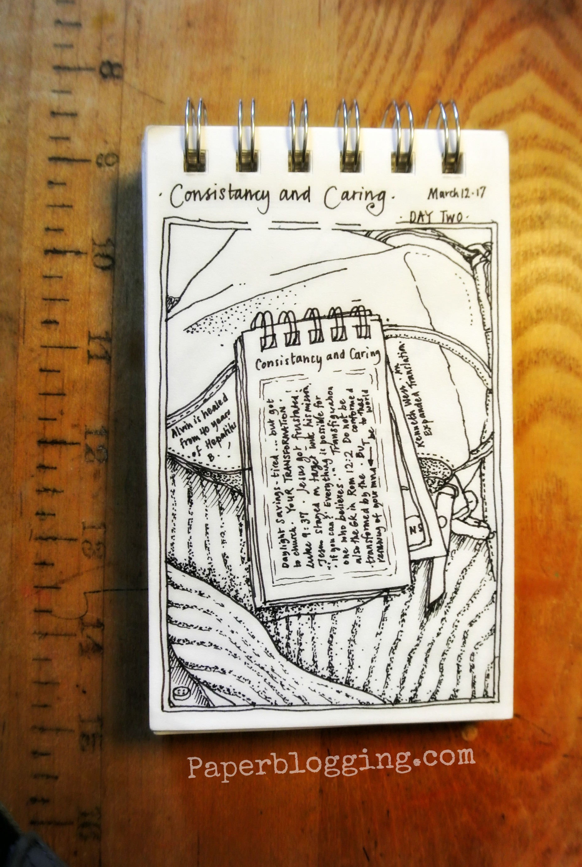 Strathmore Tiny Book: Day Two. Notes listening to a sermon. Lots and lots of little lines. Lots of time.