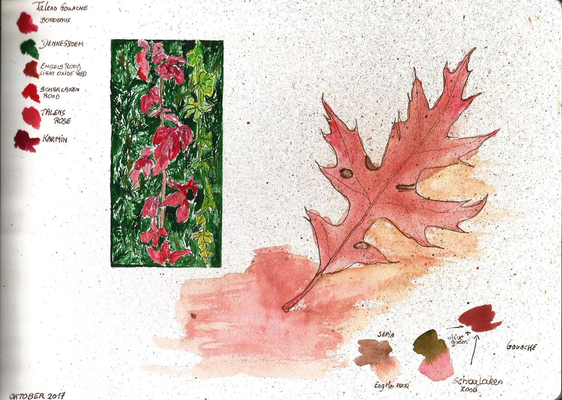 Herfstbladeren , leaf color study from the sketchbook of Debora Missoorten, 2017