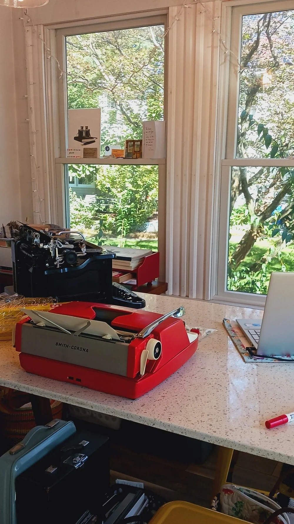  Starting the shipping process at my mostly cleared desk 