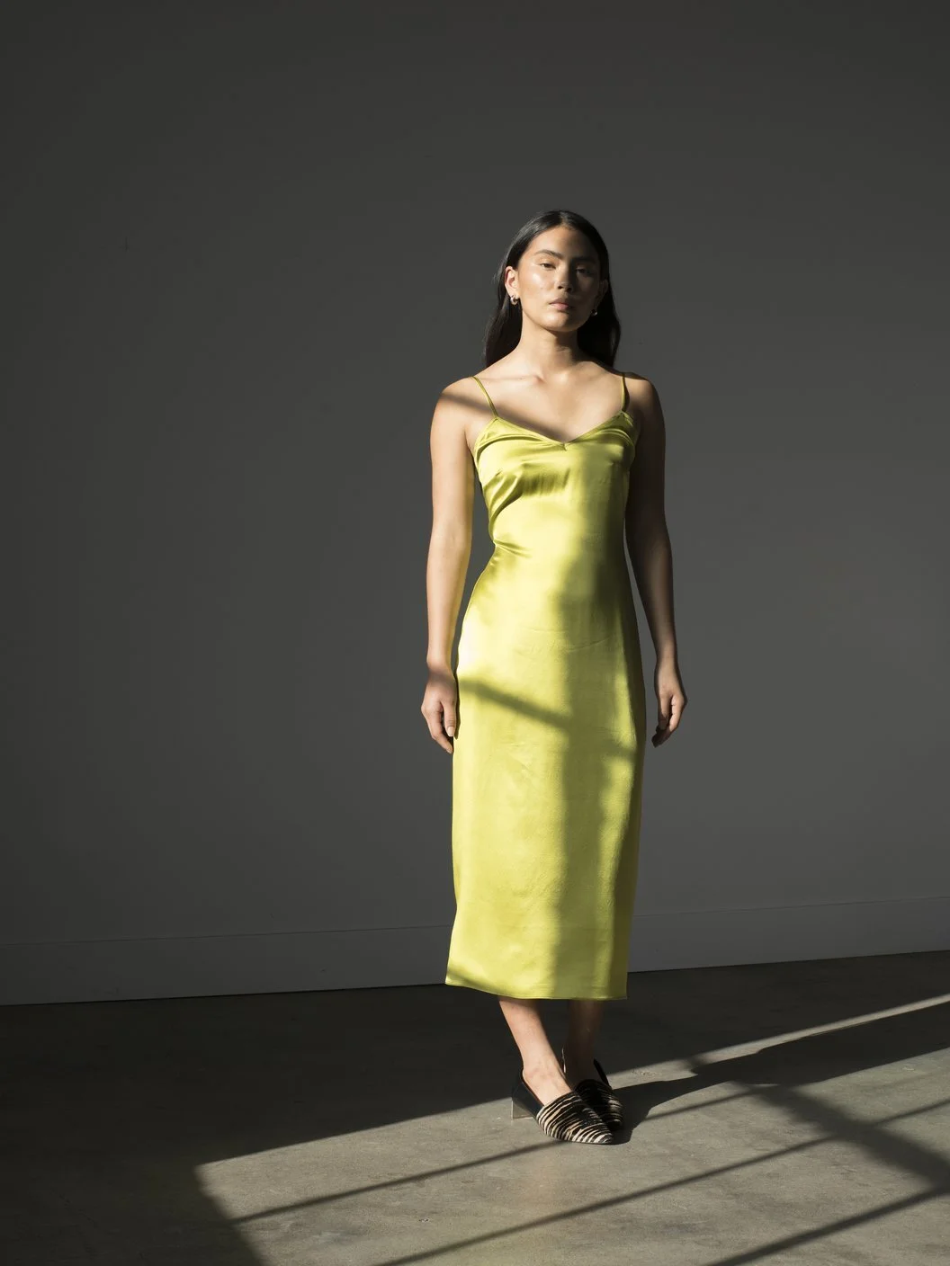 chartreuse slip dress