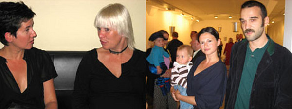 Left: Former IASPIS director Karina Ericsson Wärn and currect director Maria Lind. Right: Gallery owner Natalia Goldin and artist Allen Gubresic.