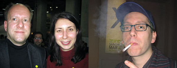 Left: Philosopher Sven Olov Wallenstein with curator Natasa Petresin. Right: “Notre Histoire...” artist Boris Achour.