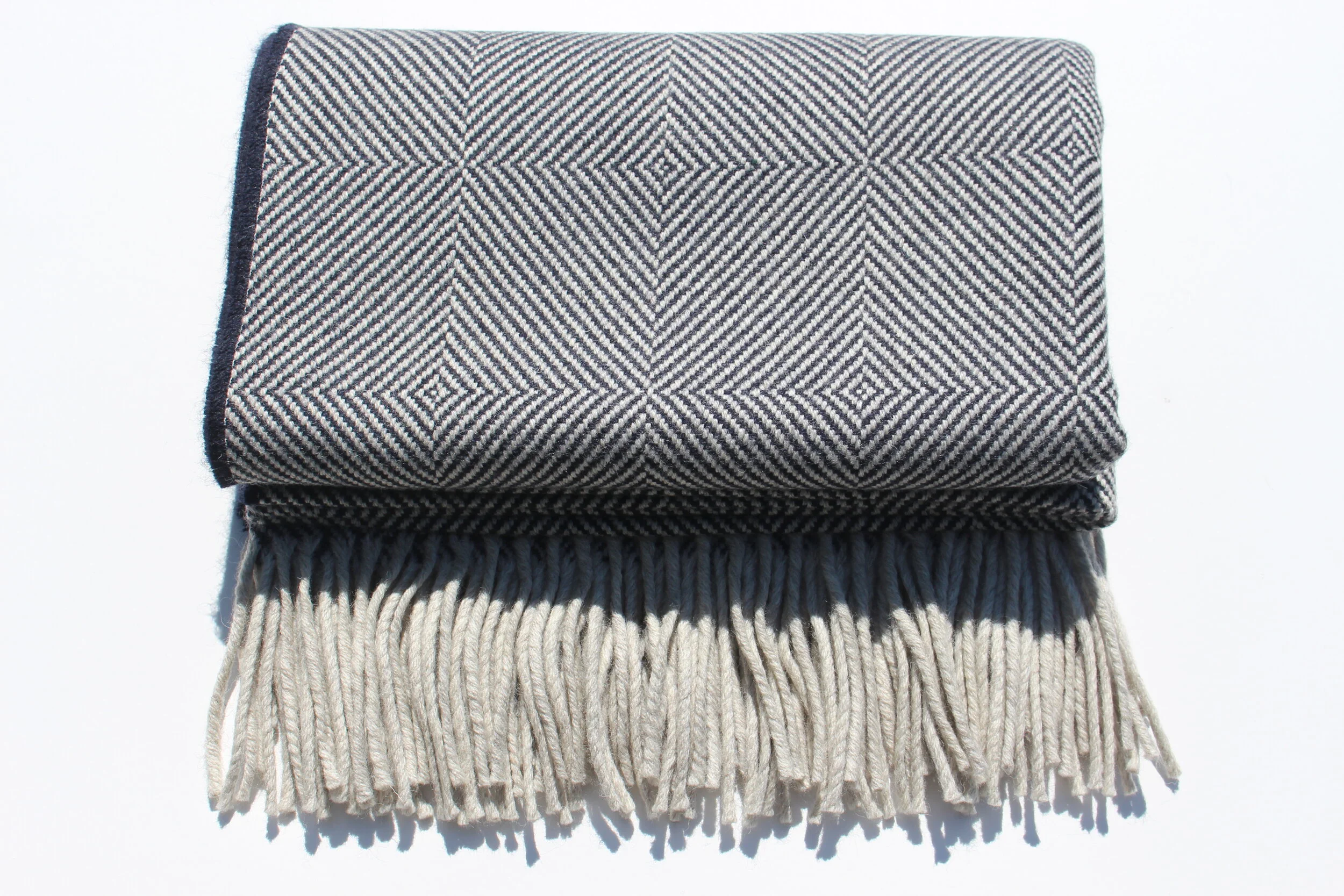 The Marske Blanket - 100% Yorkshire Wool Midnight Blue Diamond Throw