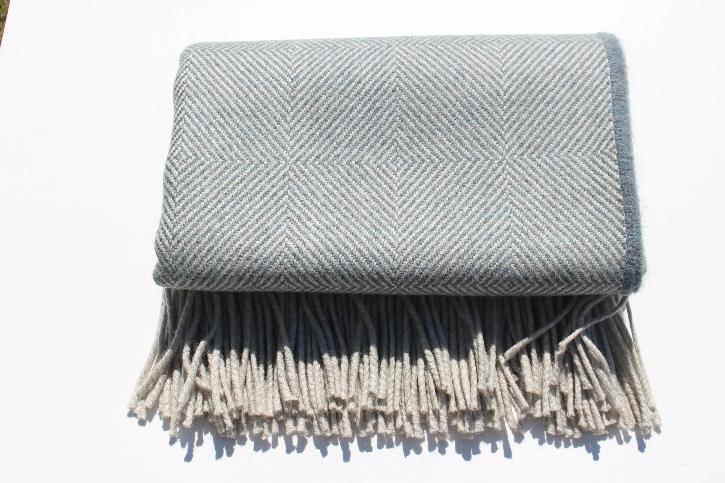 The Saltburn Blanket - 100% Yorkshire Wool Duck Egg Blue Diamond Throw