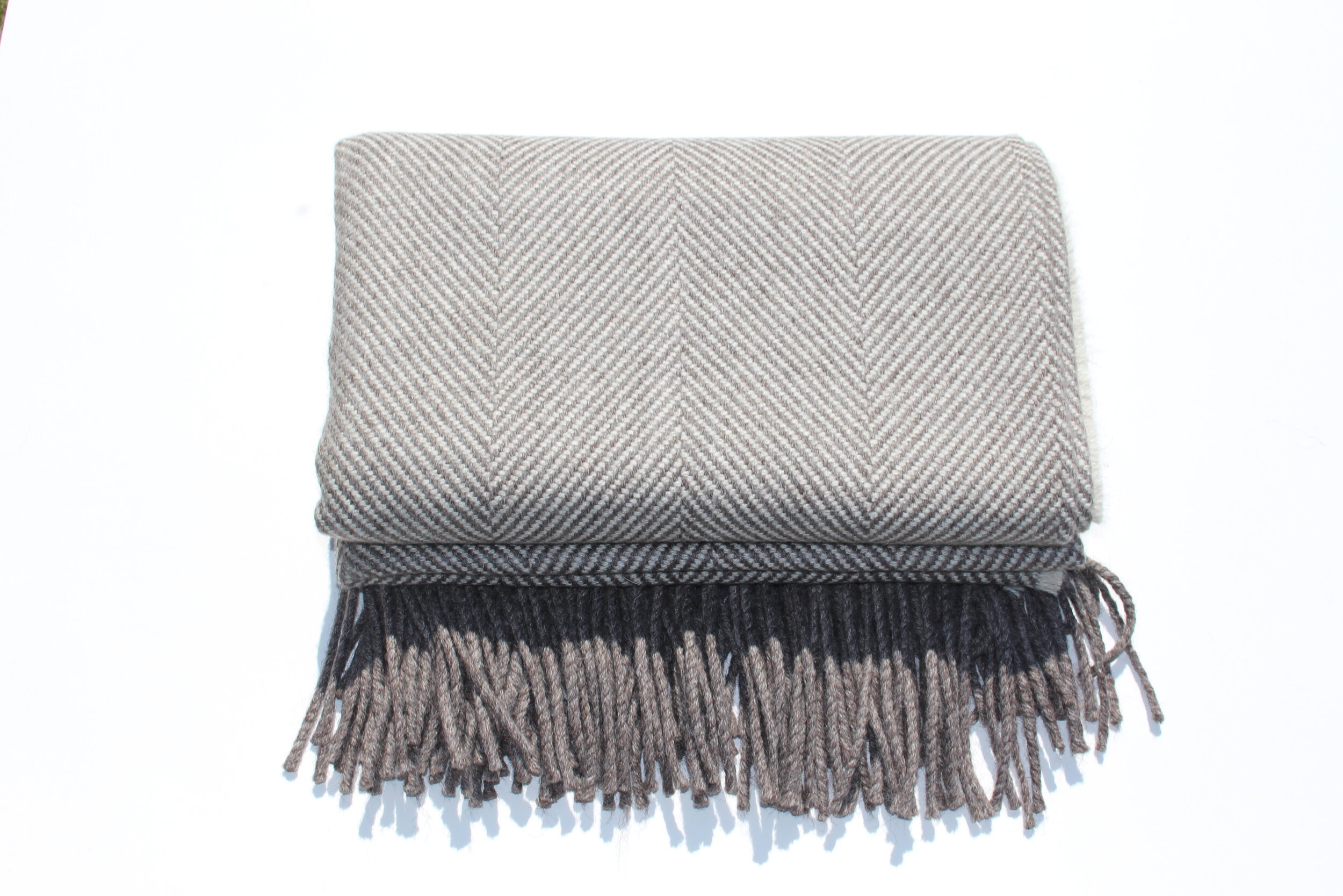 The Leyburn Blanket - 100% Yorkshire Wool Stone & Cream Herringbone Throw