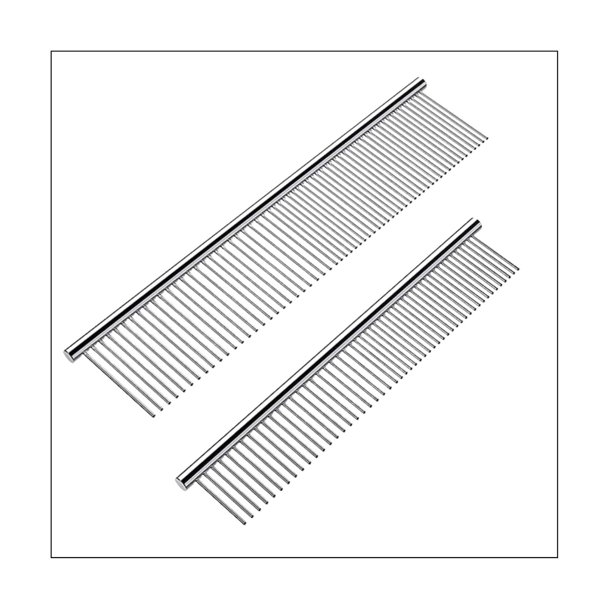 2 Pack Dog Combs with Rounded Ends Stainless Steel Teeth 