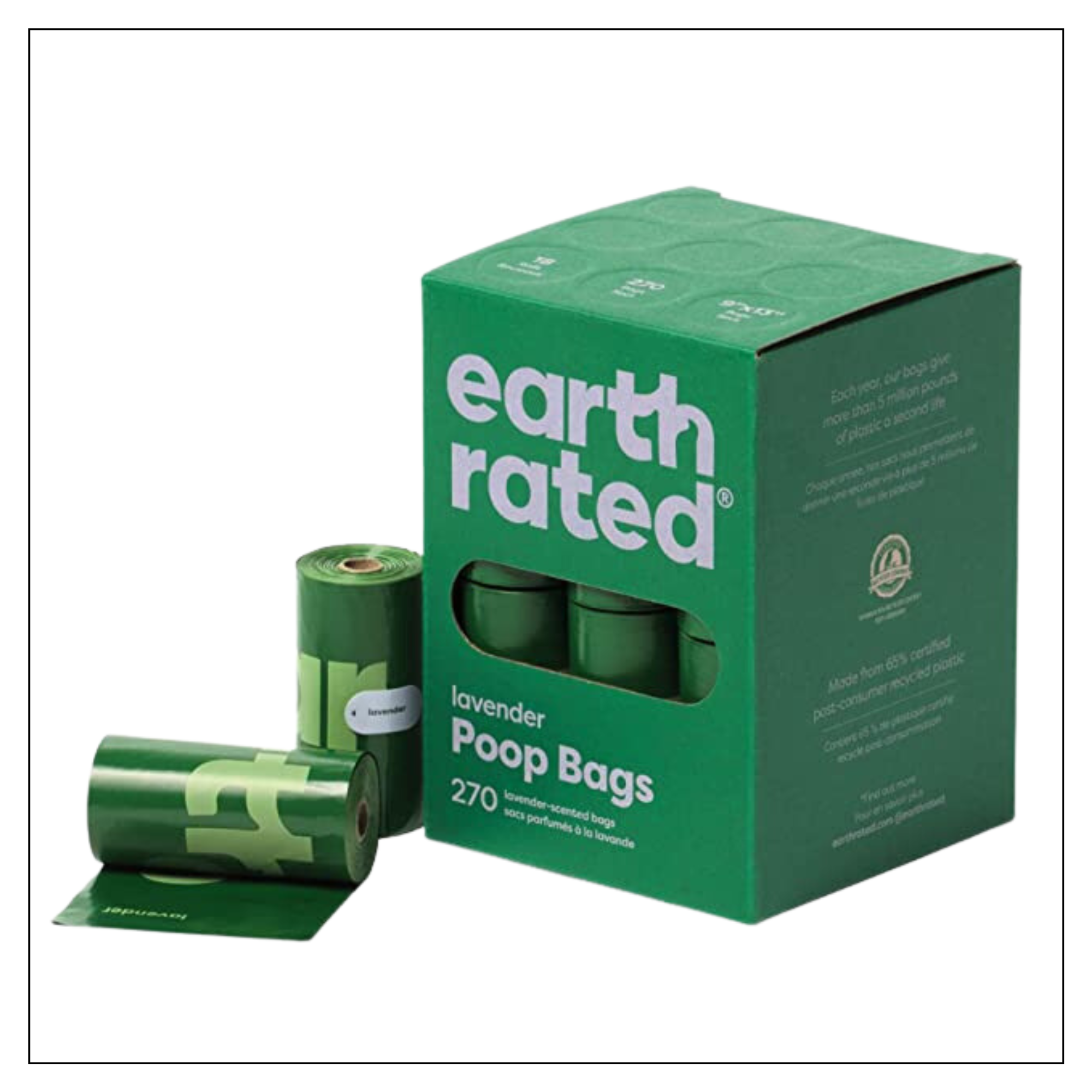Earth Rated Dog Poop Bags, Guaranteed Leak Proof and Extra Thick Waste Bag Refill Rolls For Dogs, Lavender Scented, 270 Count