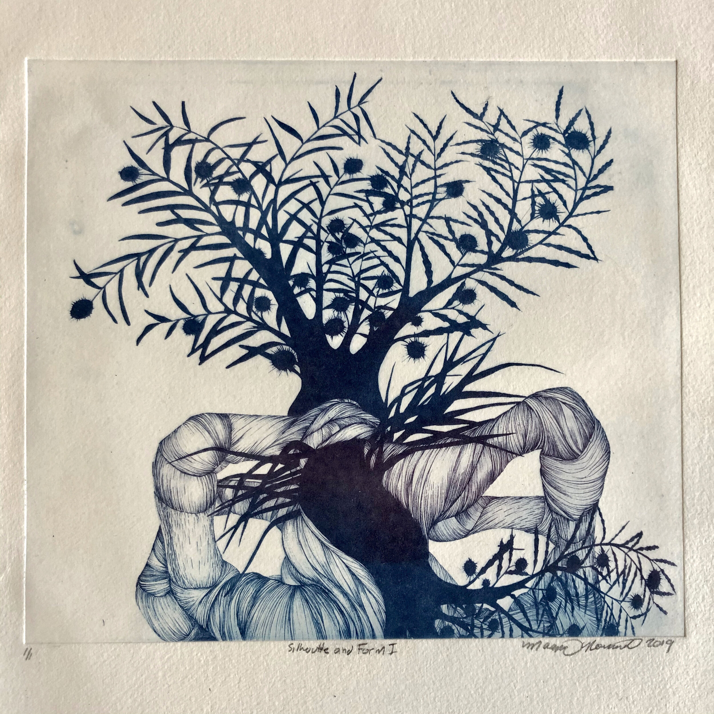 "Silhouette and Form I" photopolymer intaglio print 