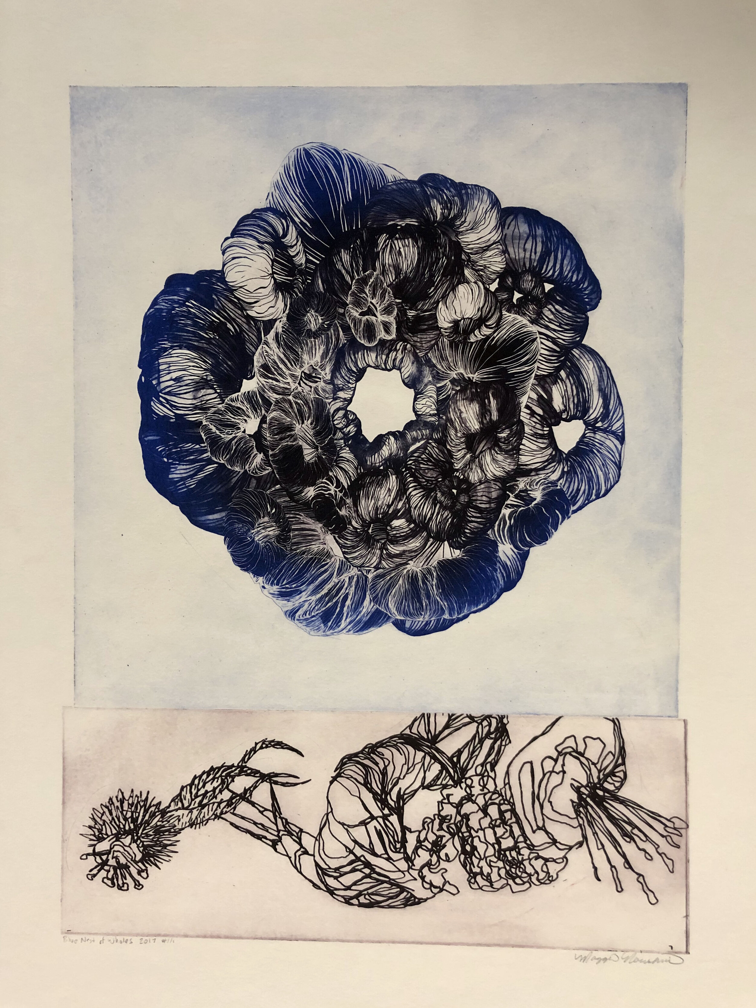 "Blue Nest of wHoles" photopolymer intaglio 