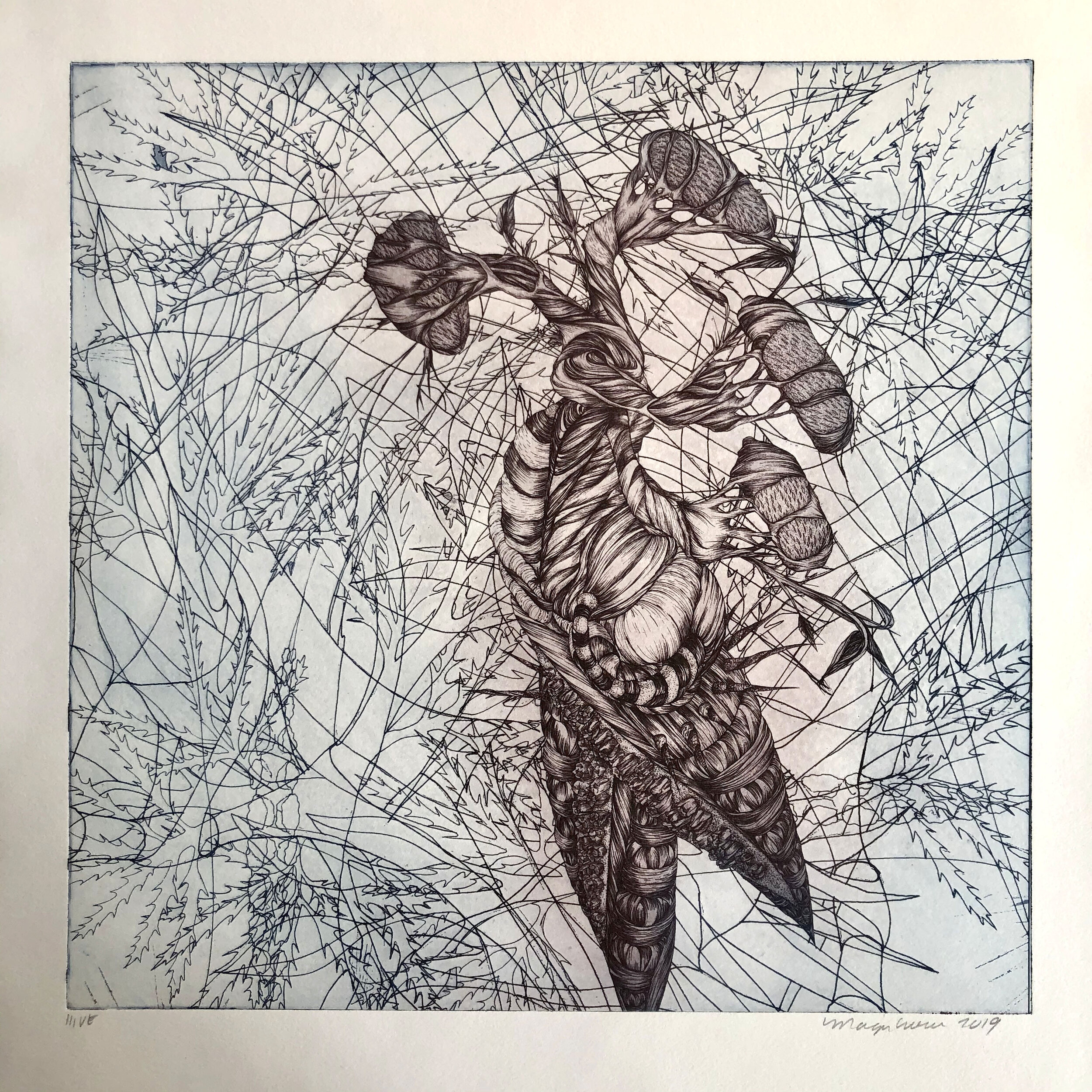 "Tree Poser" photopolymer intaglio print