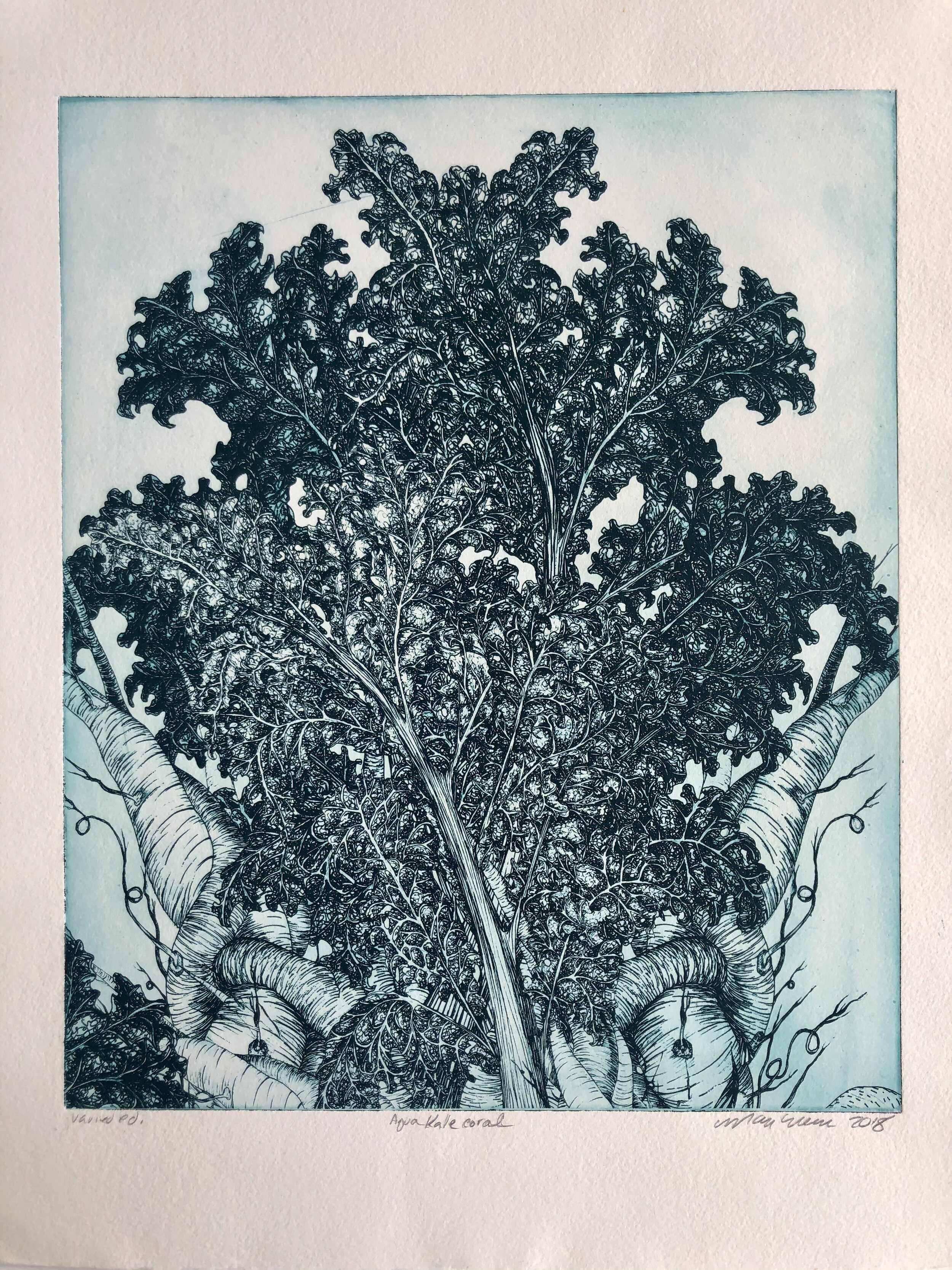 "Coral Kale" photopolymer intaglio 