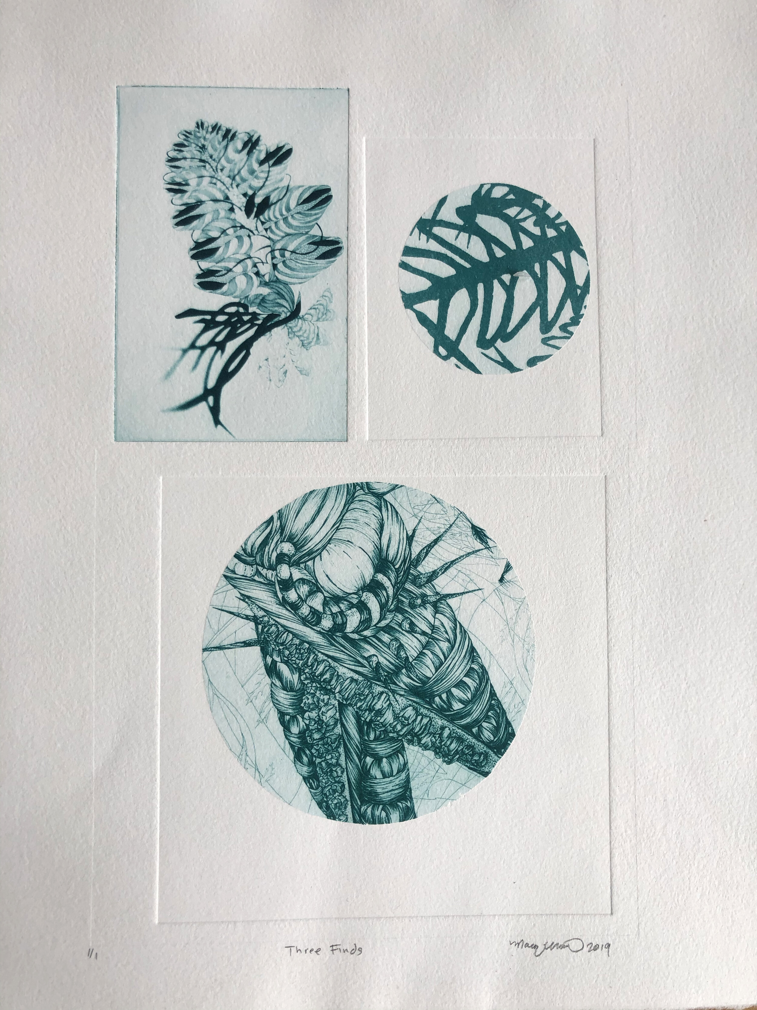 "Three Finds" photopolymer intaglio