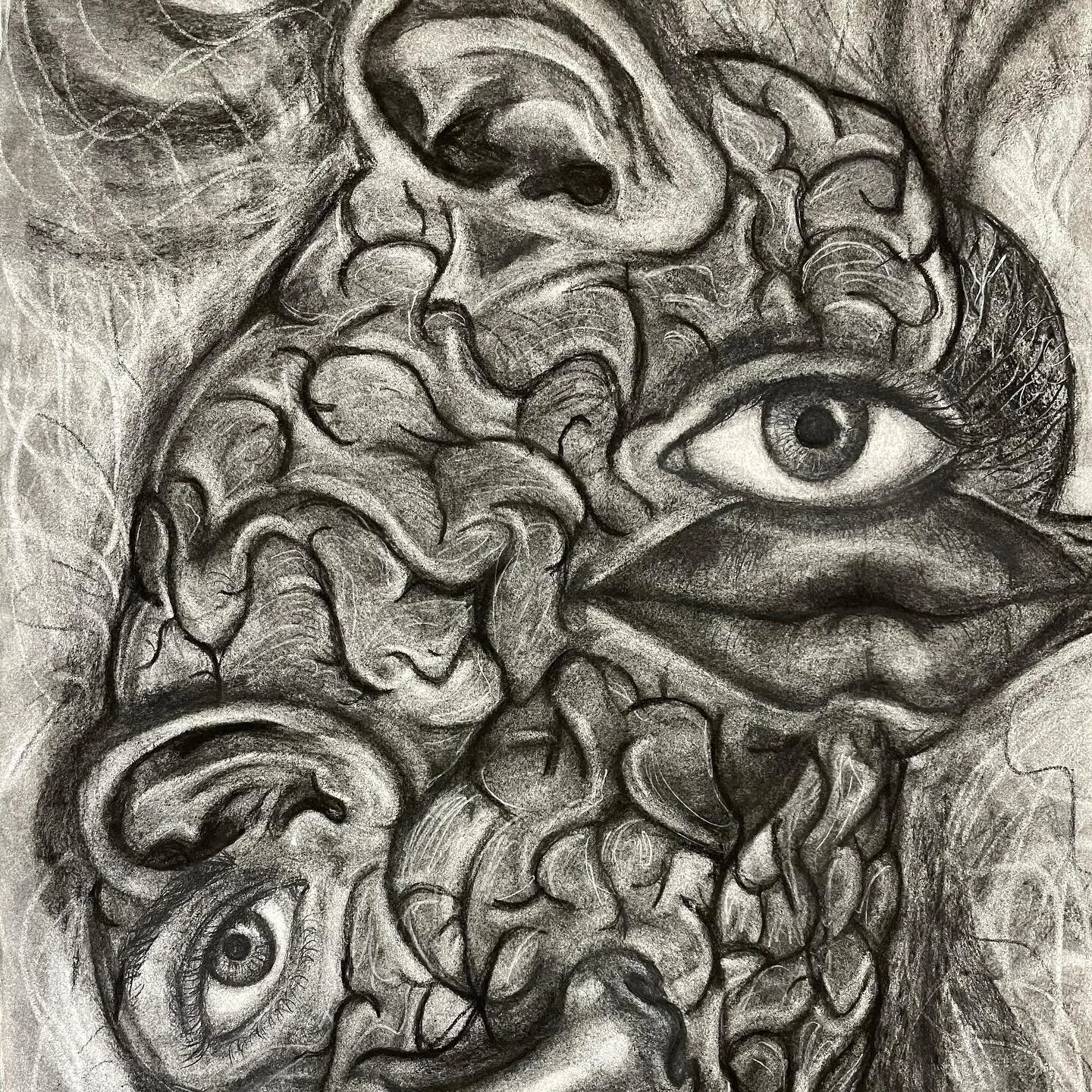 🖤 this finished Thinker by @matylda.buchnajzer 
.
.
#abjectart #chacoaldrawing #process #emerging #brain #artclass #drawingclass #artstudent @umass