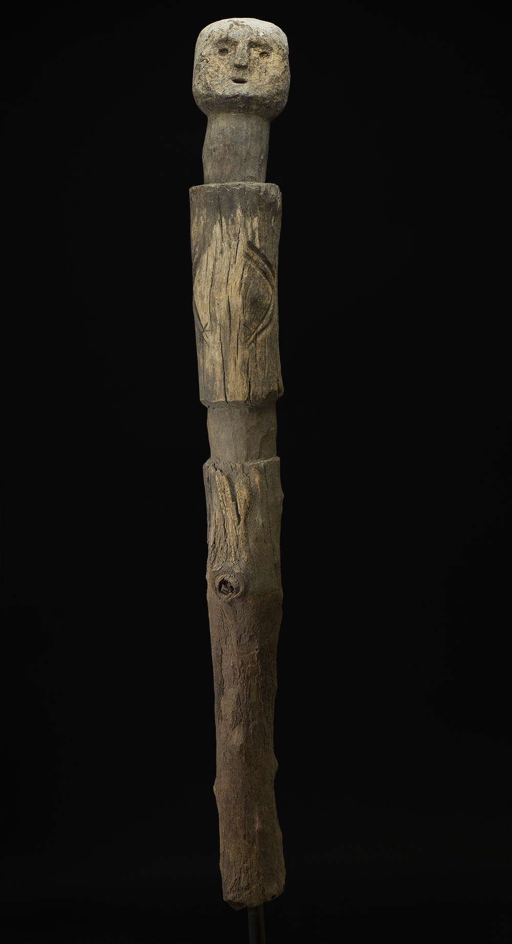   Africa    Bocio - Ewe People - Togo  , Early 20th C. Wood, sacrificial materials 60.5 x 6 x 6 inches 153.7 x 15.2 x 15.2 cm Af 301 