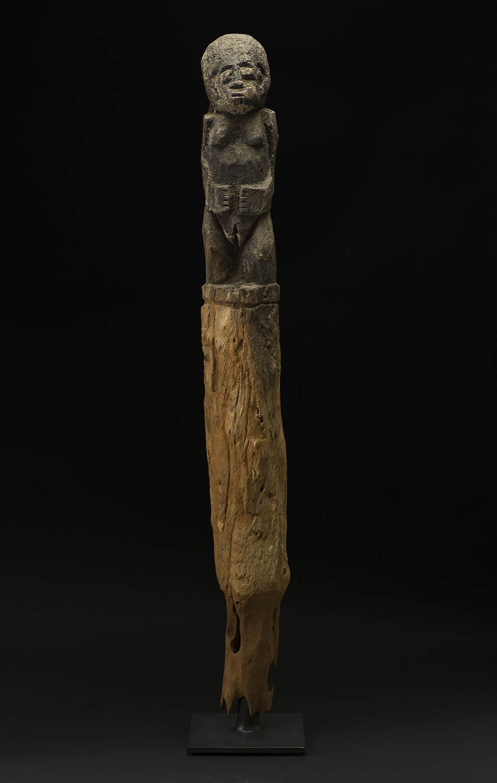   Africa    Bocio - Fon People - Benin  , Early 20th C. Wood, sacrificial materials 48 x 5.5 x 5 inches 121.9 x 14 x 12.7 cm Af 333 