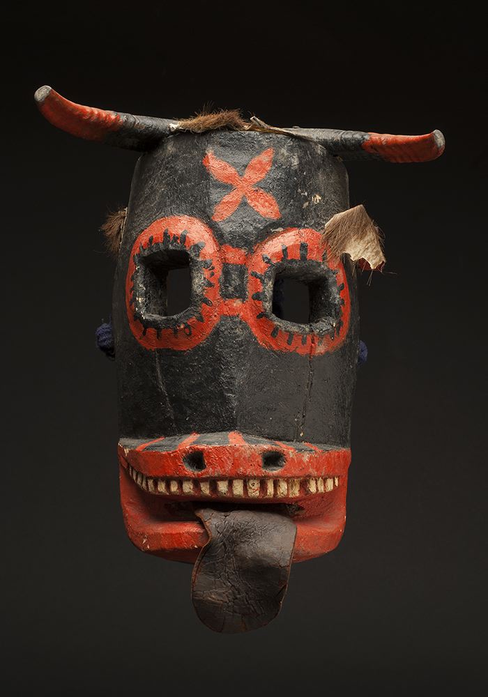   Masks    Mexico - Guerrero - Devil Mask  , Mid 20th C. Polychromed wood, goat horns, nails, and hide 13 x 10.25 x 7.5 inches 33 x 26 x 19.1 cm M 130s 