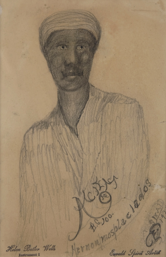   Helen Butler Wells    Spirit Drawing #60, Hernon Mosplaciados  , c.1920 Graphite/paper 7.5 x 5.5 inches 19.1 x 14 cm HW 41 