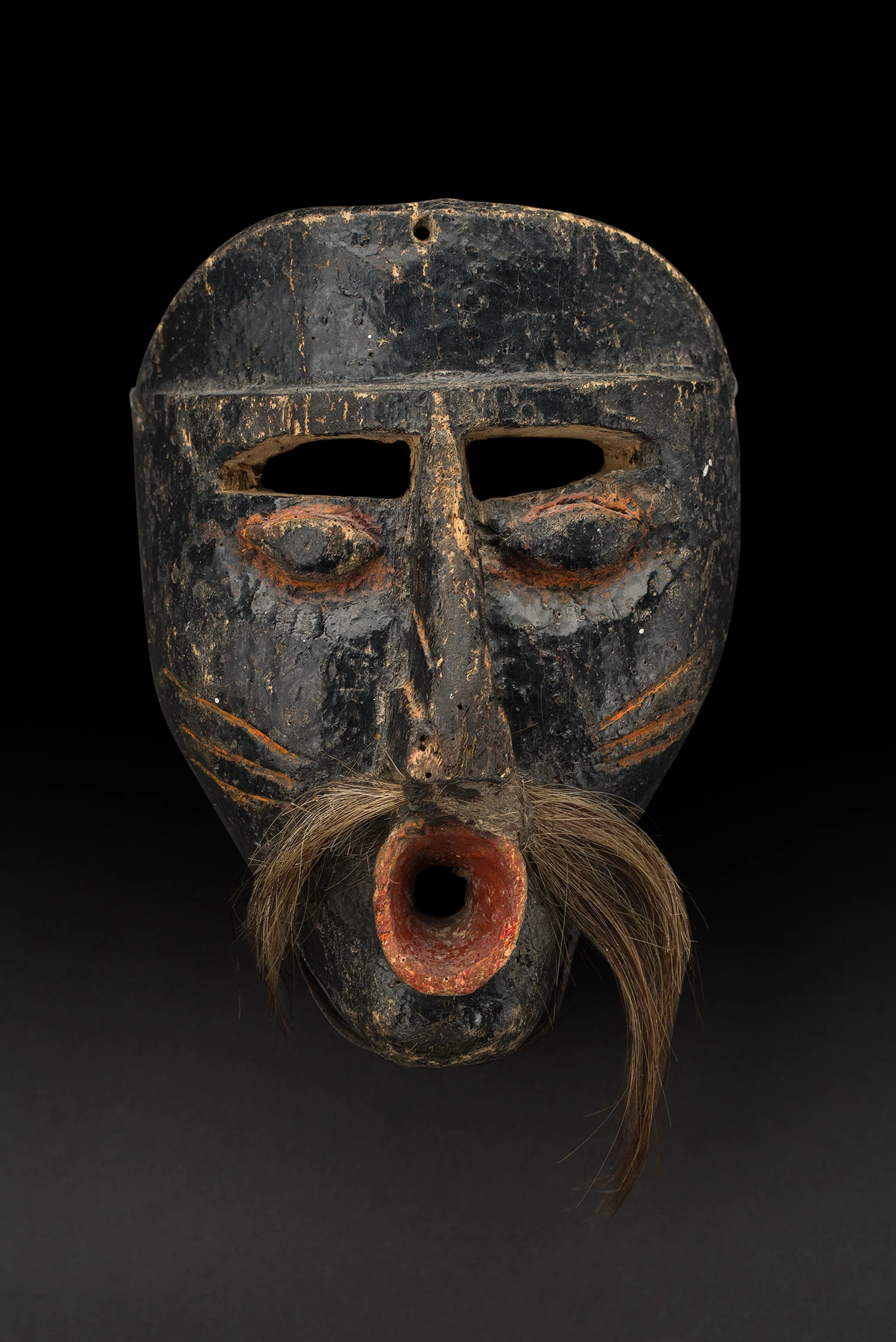 Masks Guerrero Rastrero, Tlacololero Dance , mid 20th C. Carved, painted wood, animal hair 7.5 x 5.5 x 4.25 inches 19.1 x 14 x 10.8 cm M 364