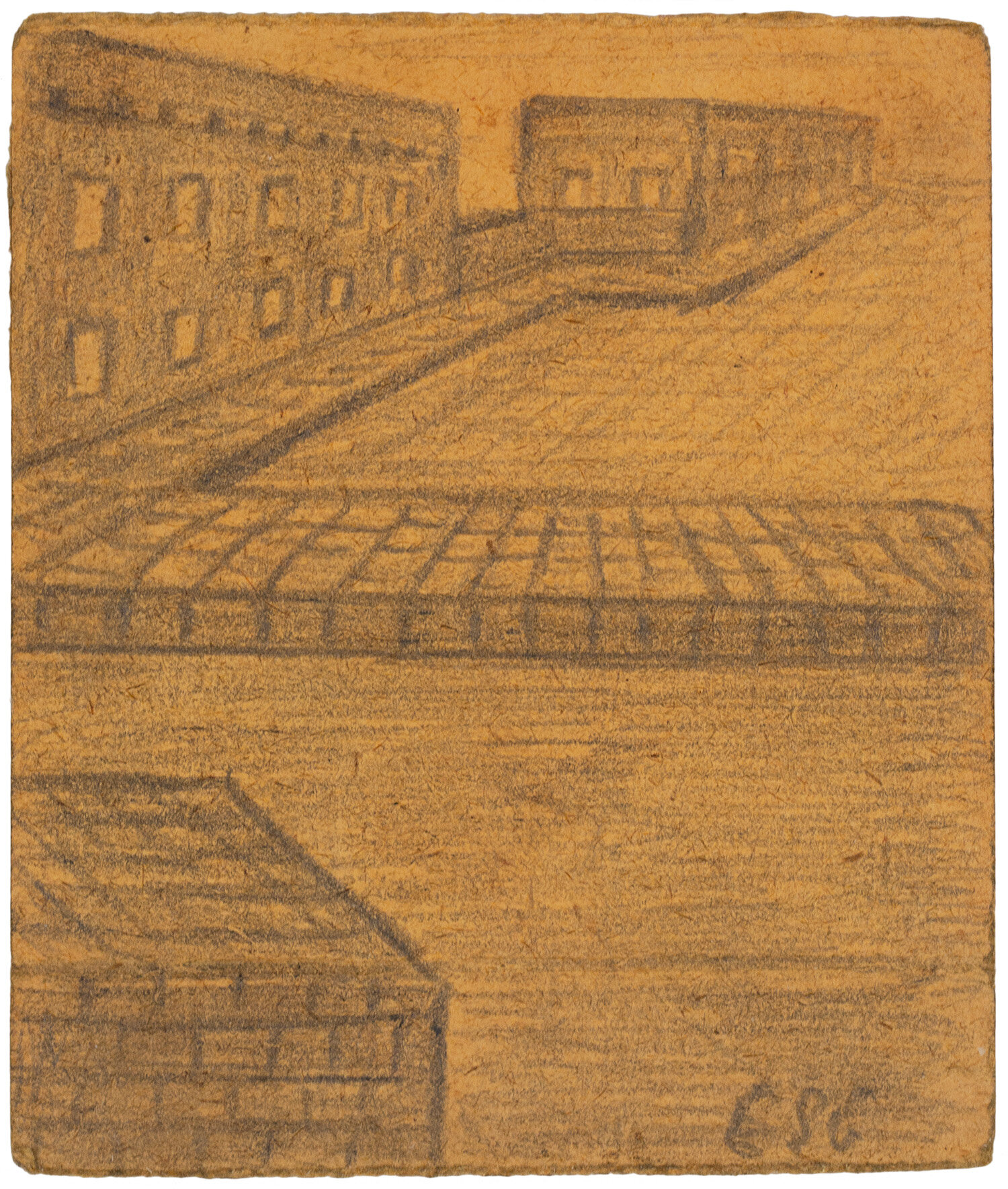   E.S.G.     Untitled  , 1935-1939  Graphite on cigarette paper  3 x 2.75 inches  7.6 x 7 cm  ESG 14 