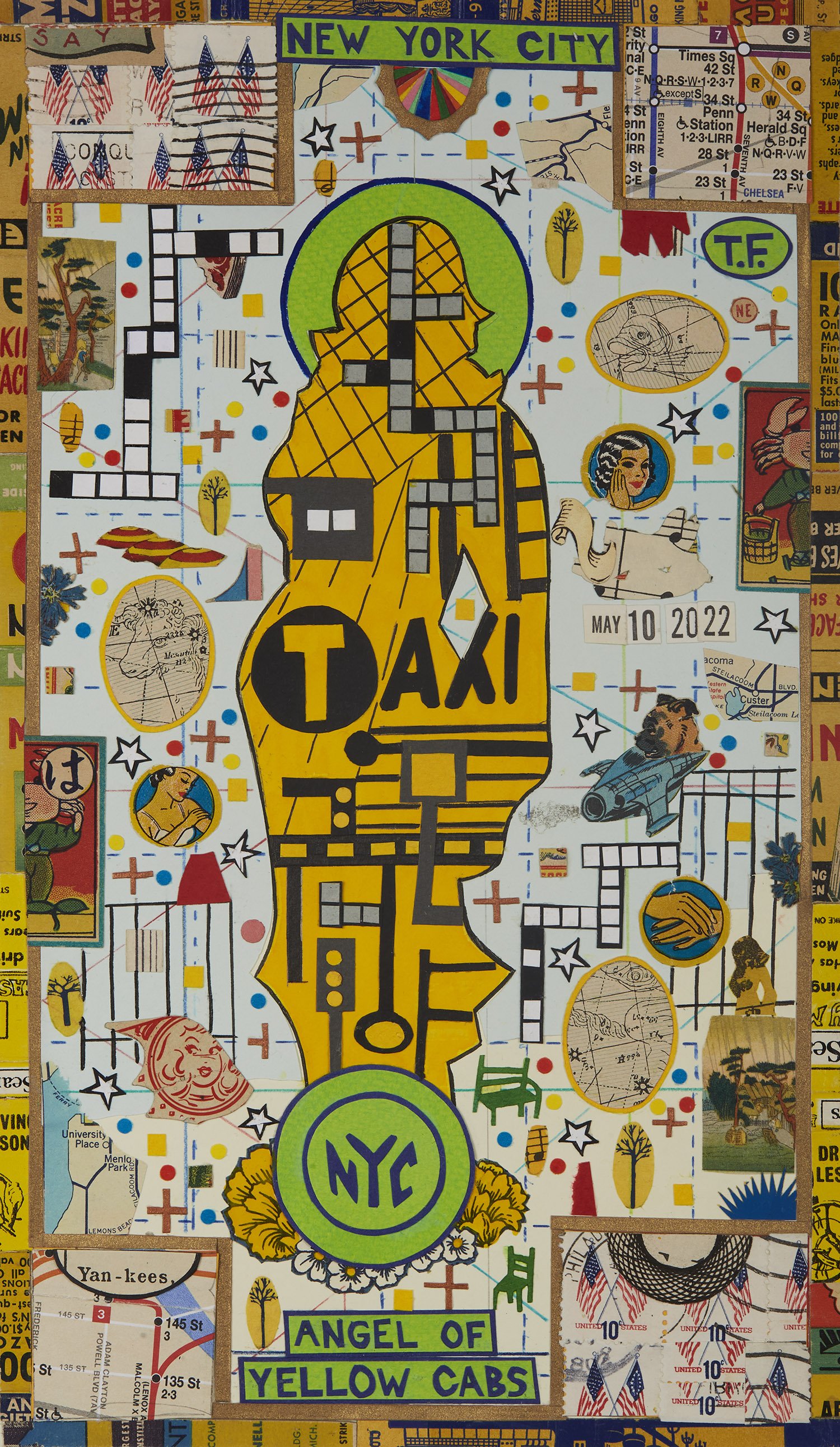   Tony Fitzpatrick  Angel of Yellow Cabs  , 2023 Collage 12 x 7 inches 30.5 x 17.8 cm T.F. TFk 13 