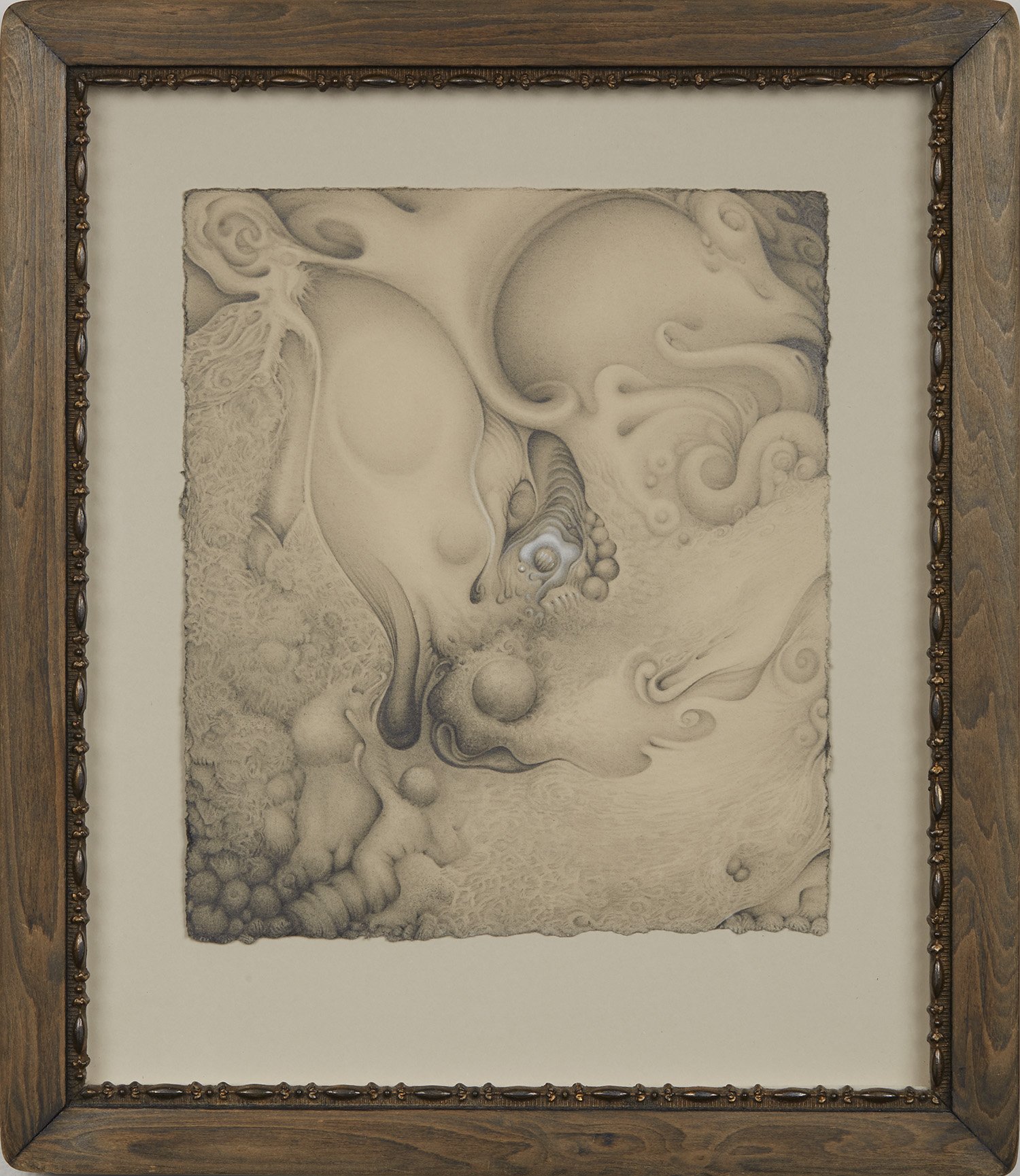   Frances Smokowski  WELCOMING GOOD FORTUNE  , 2012 Graphite on rag paper, antique frame refurbished by the artist 28.6 x 24.8 inches 72.6 x 63 cm FSm 2 