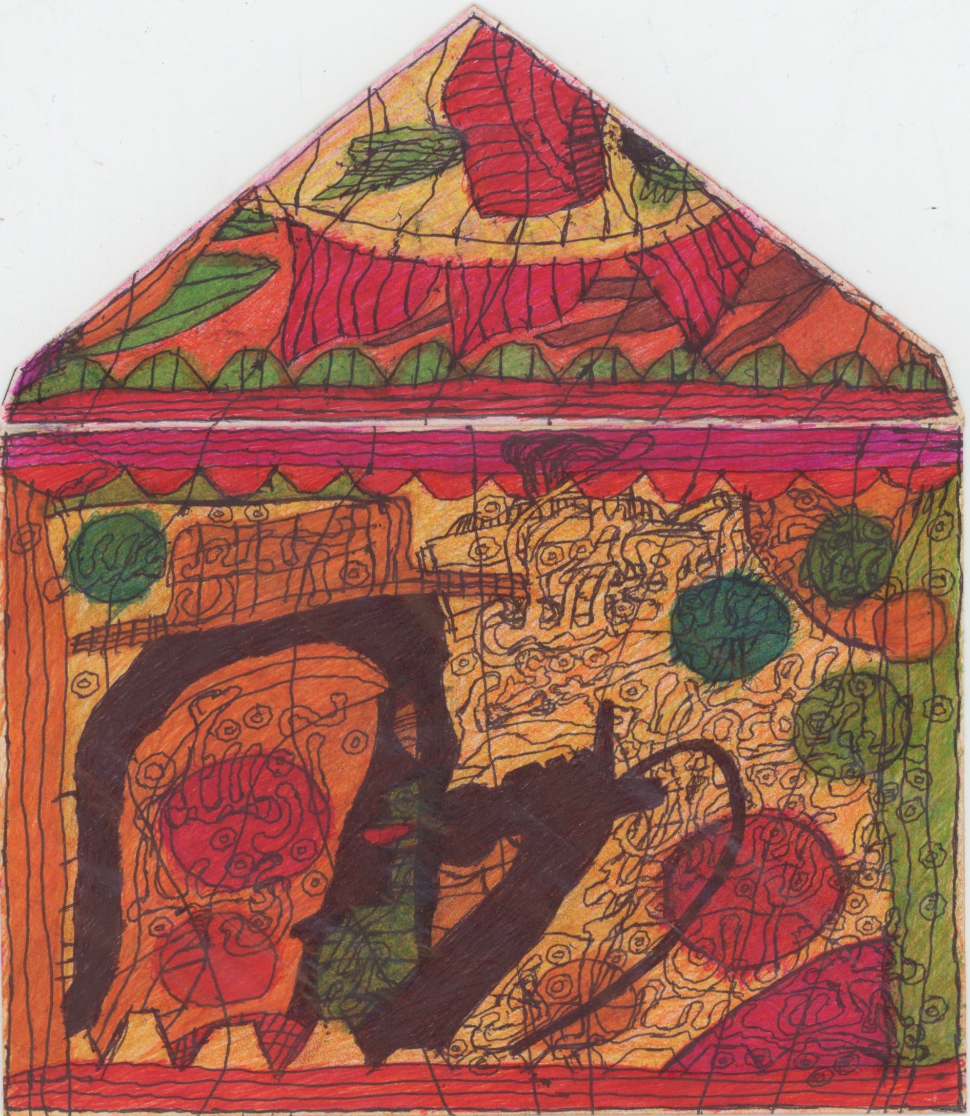   Kiyavash Danesh  Untitled  , n.d. Ink, marker on envelope 4.5 x 6.25 inches 11.4 x 15.9 cm KD 1 