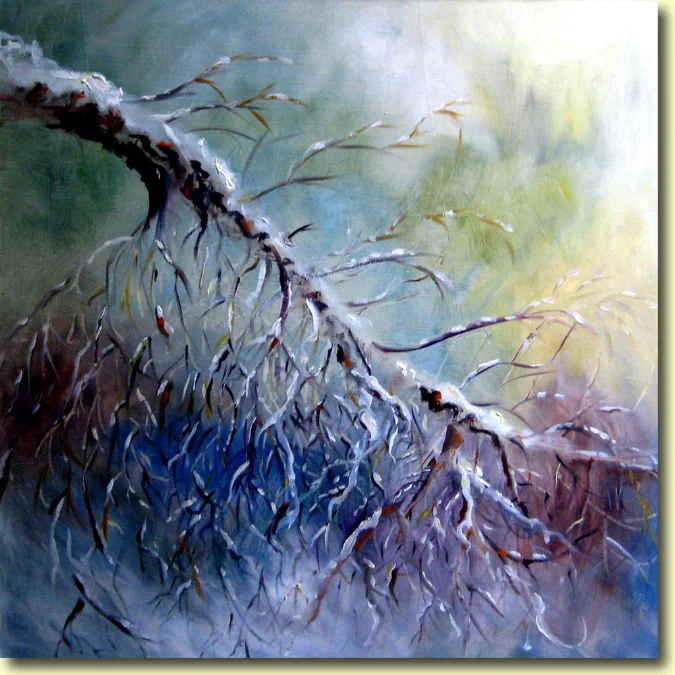Birch Tree Weighted with Snow