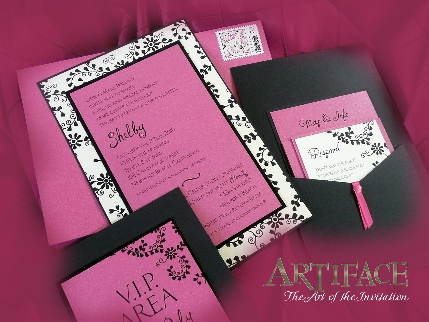 Black heart pearls Bat Mitzvah Announcement