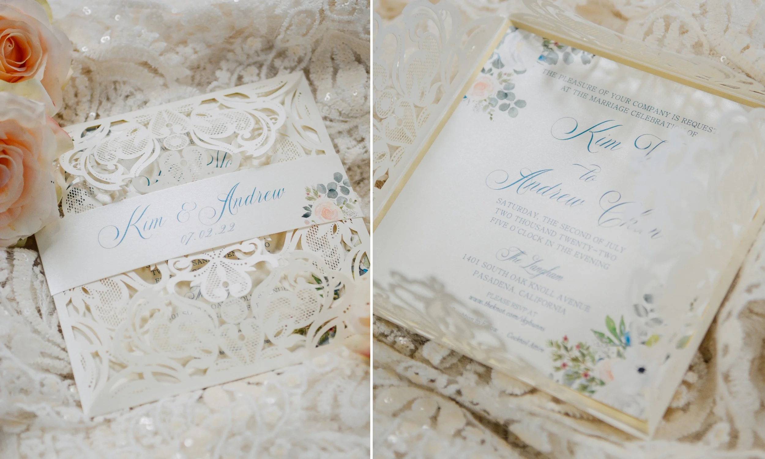 Romantic Laser Cut 4 fold Wedding Invitation 