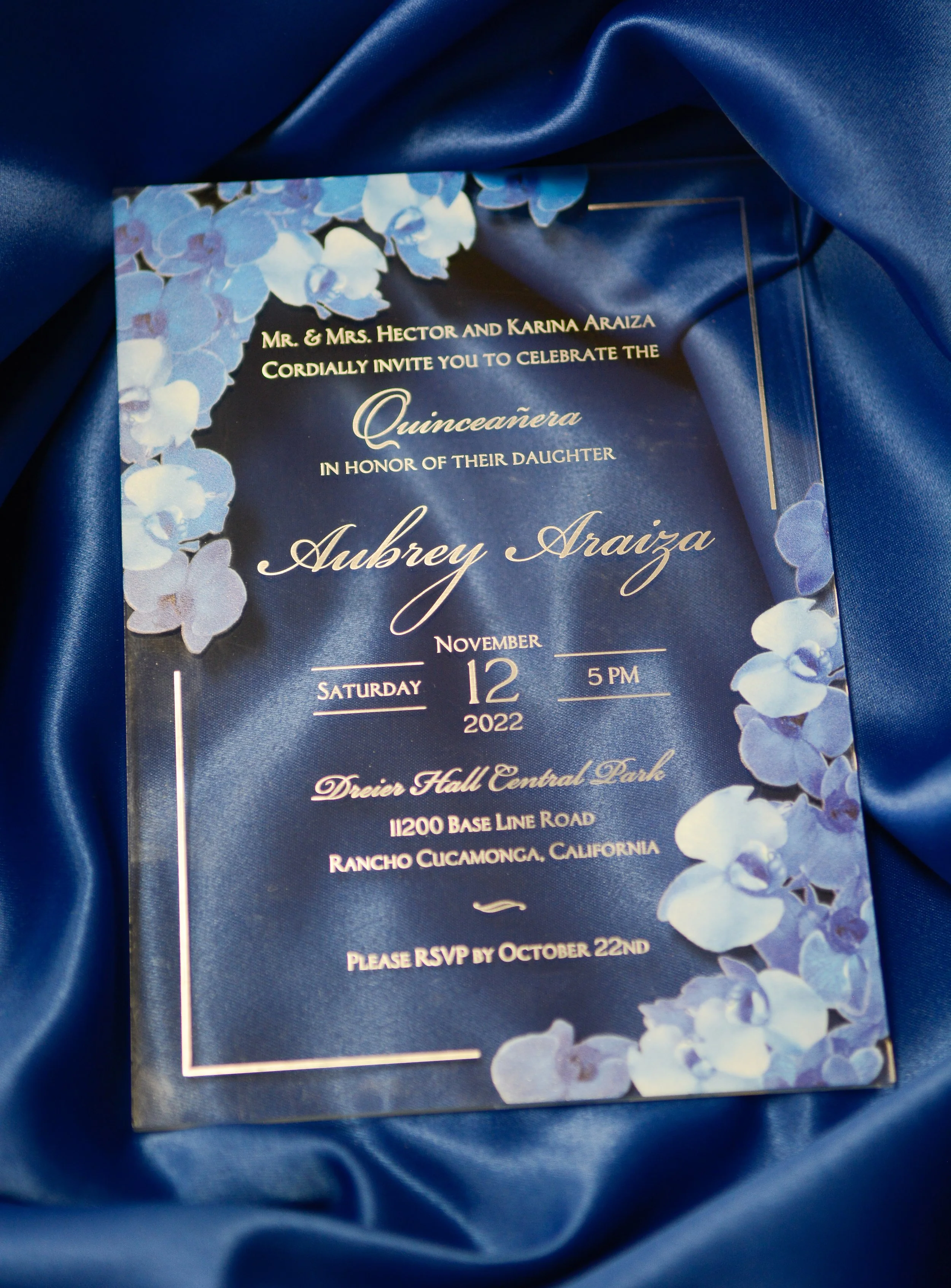Blue floral Acrylic Wedding Invitation 