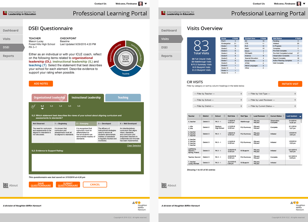 UI/UX for iPad-based demo of professional learning platform site