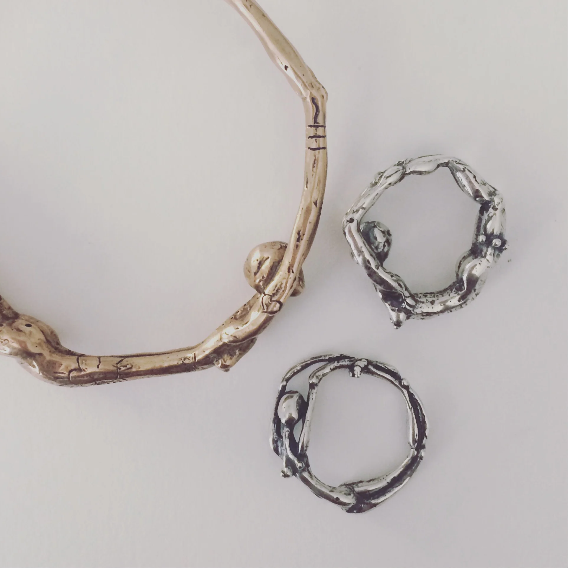 Dhanurasana - handmade, figurative yoga bracelets and rings by Crystal Hartman Art Jewelry