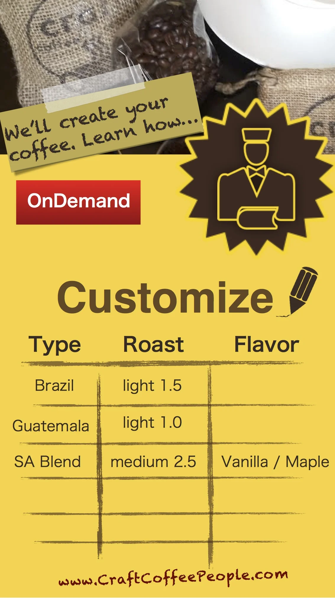 A limited opportunity - -&nbsp;Craft Coffee People is offering "OnDemand Roasting".&nbsp;
