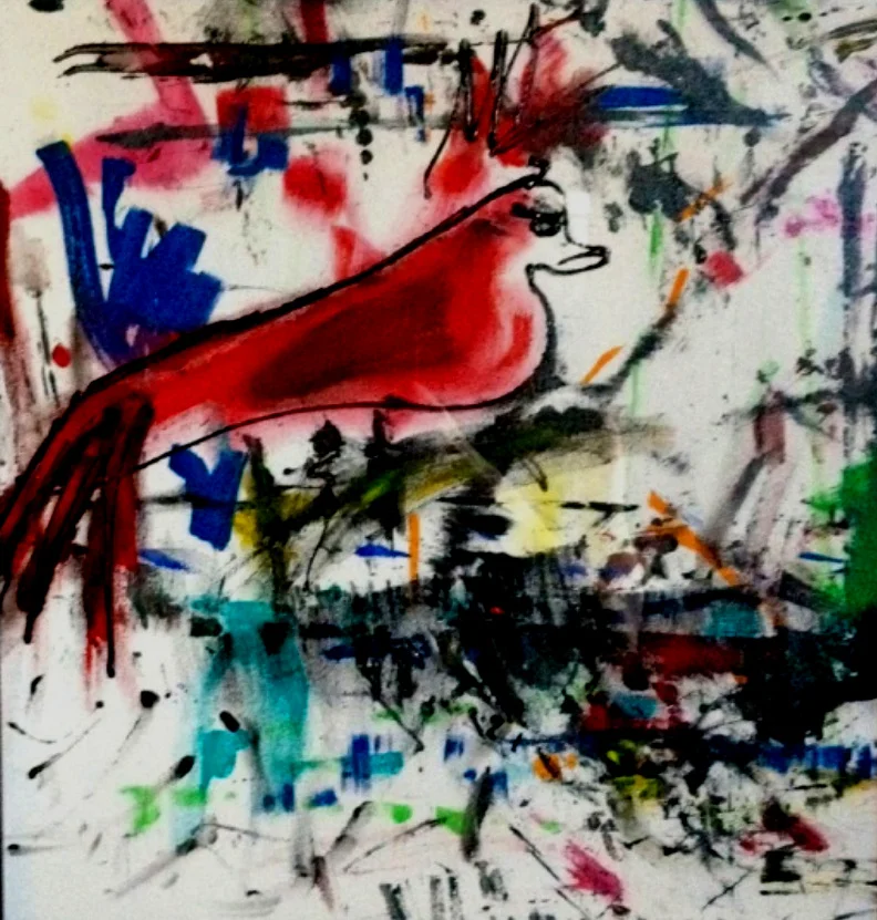 Red Bird (c) Susan Ruth, All Rights Reserved 24” x 24” Mixed Media on Canvas Artist’s Private Collection