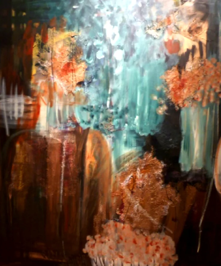 The Sitting Room (c) Susan Ruth, All Rights Reserved 72” x 60” Mixed Media & Paper on Canvas Private Collection