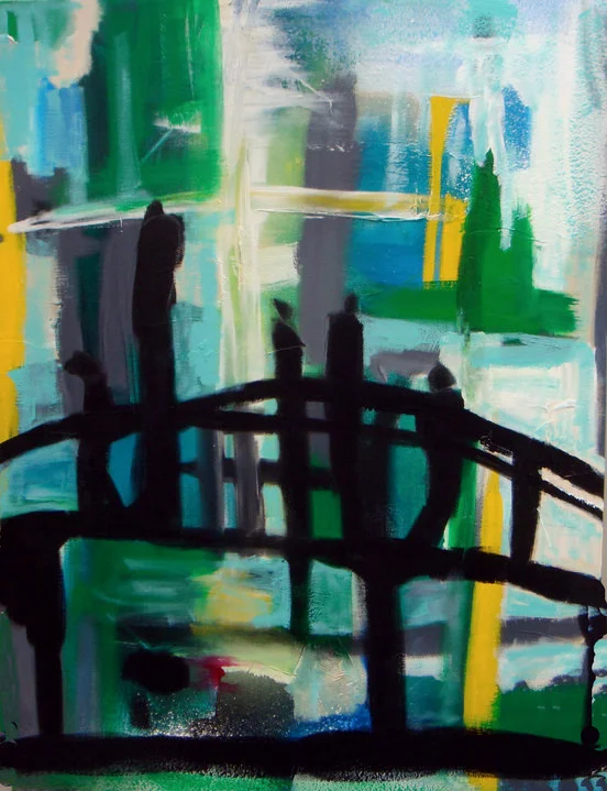 Strangers on a Bridge (c) Susan Ruth, All Rights Reserved 40” x 30” Mixed Media on Canvas Private Collection