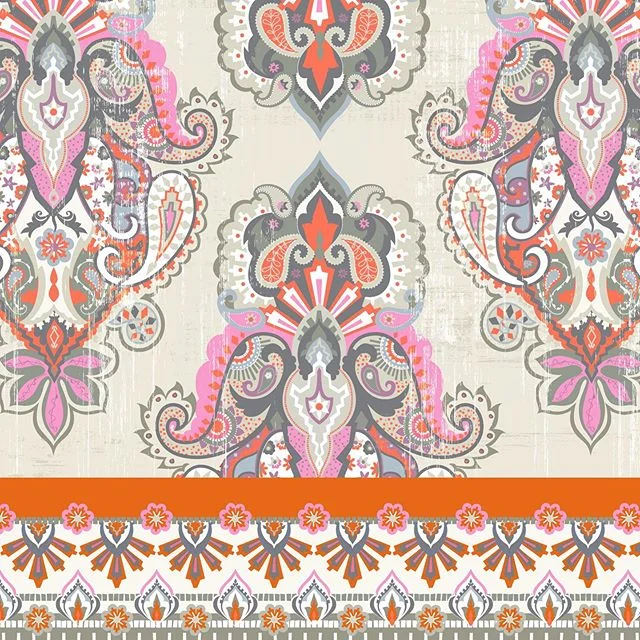 Neutrals, pink and orange.