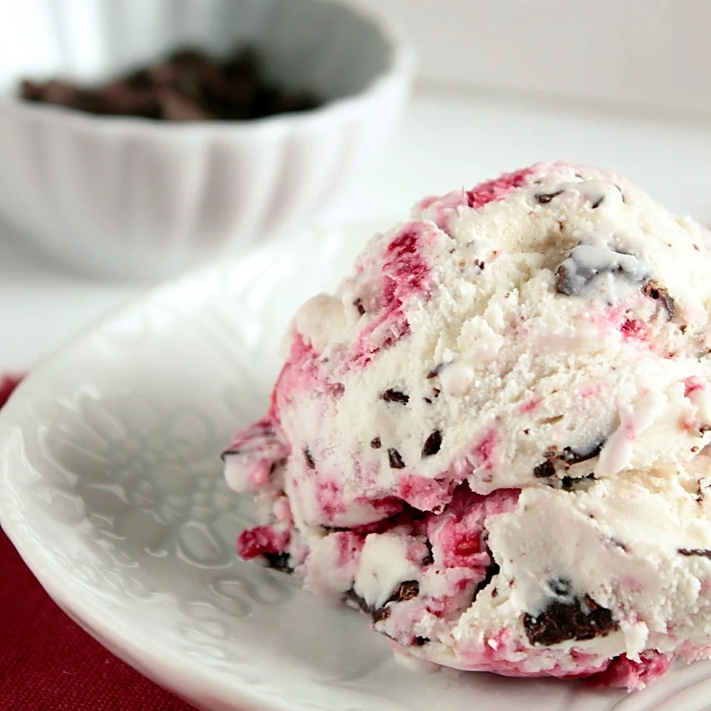 Raspberry Swirled Chocolate Chunk Ice Cream