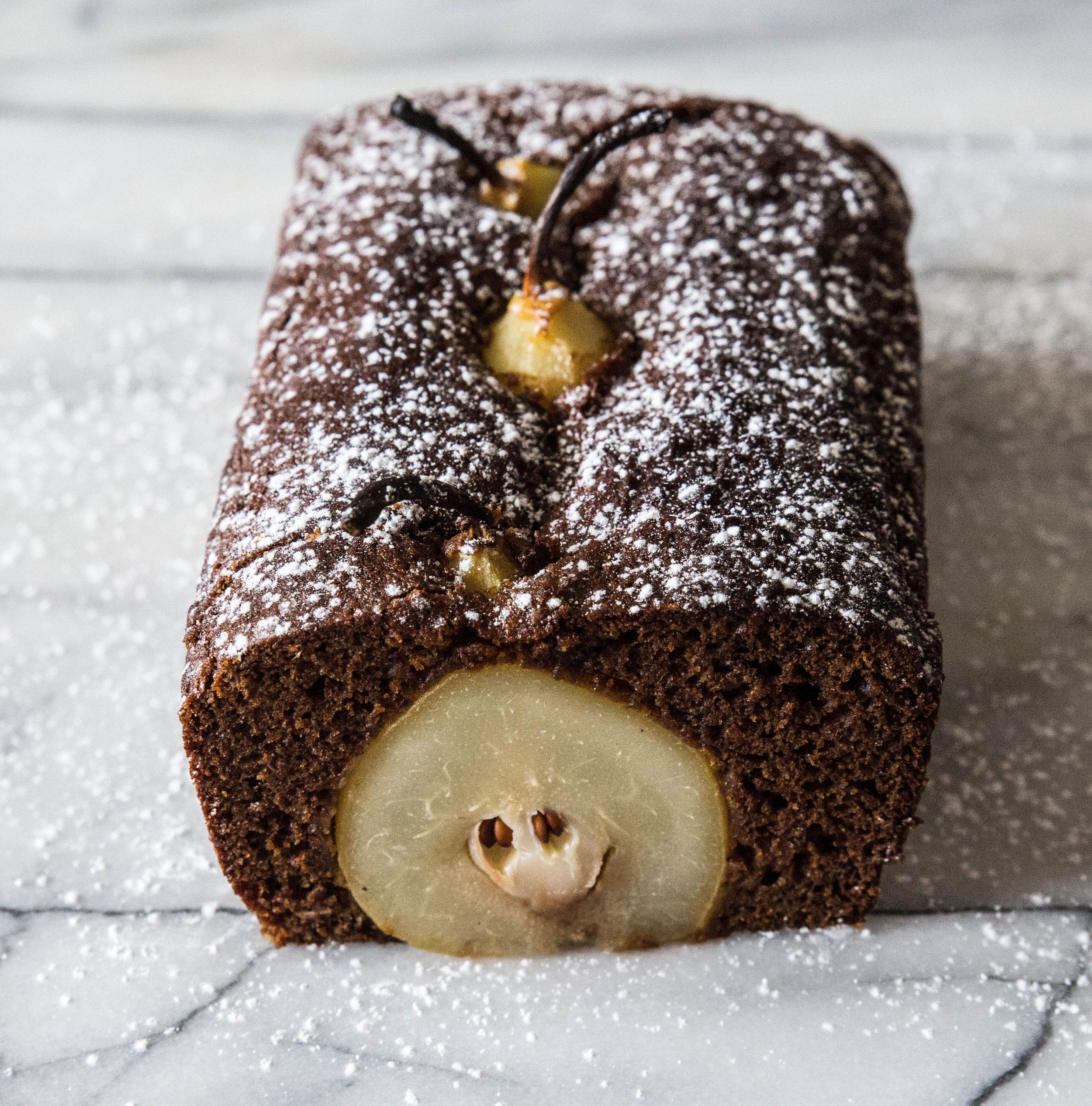 Poached Pear Gingerbread Loaf