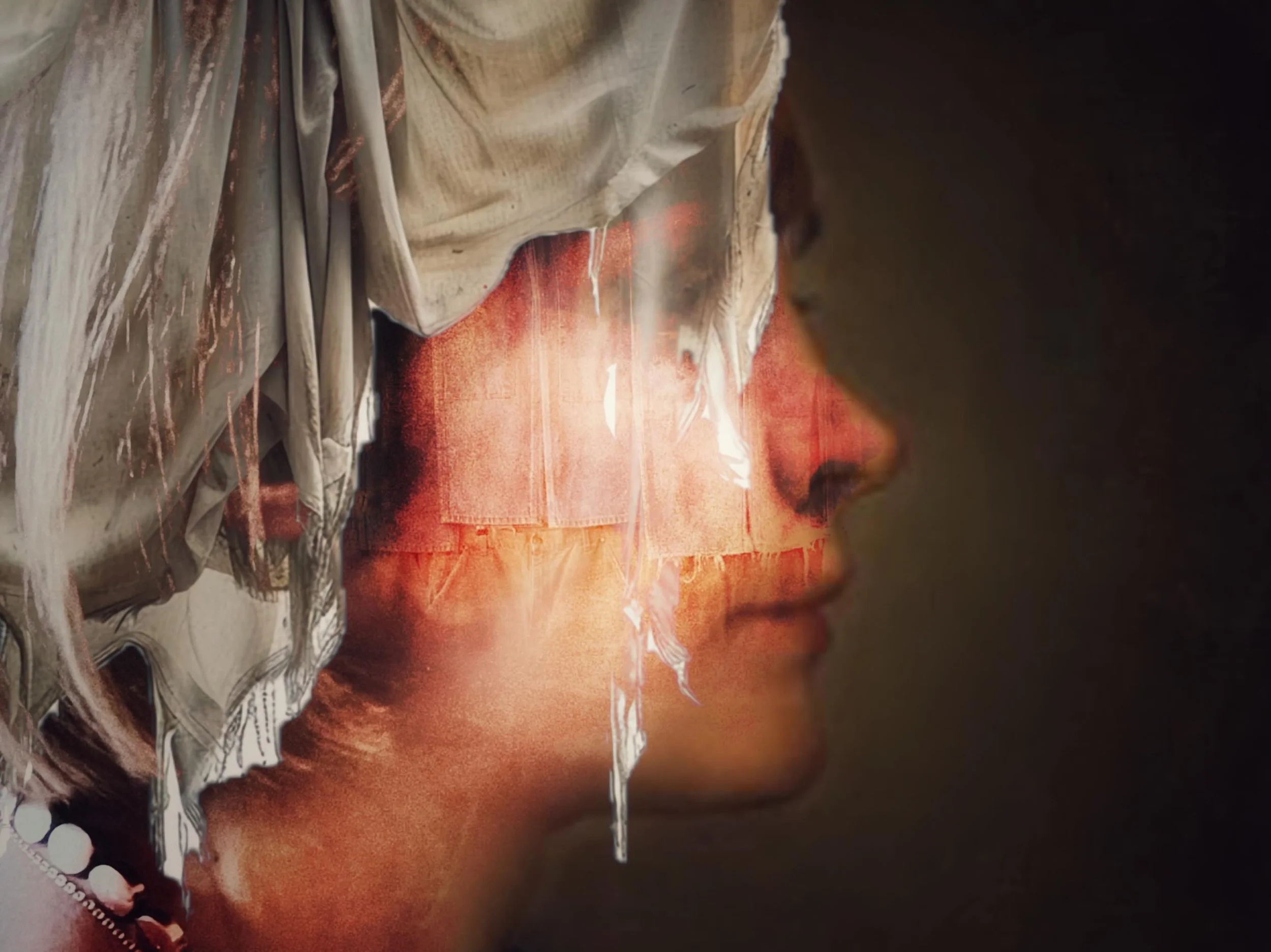Portrait of human form in transition composed by hand on an iPhone. No AI.