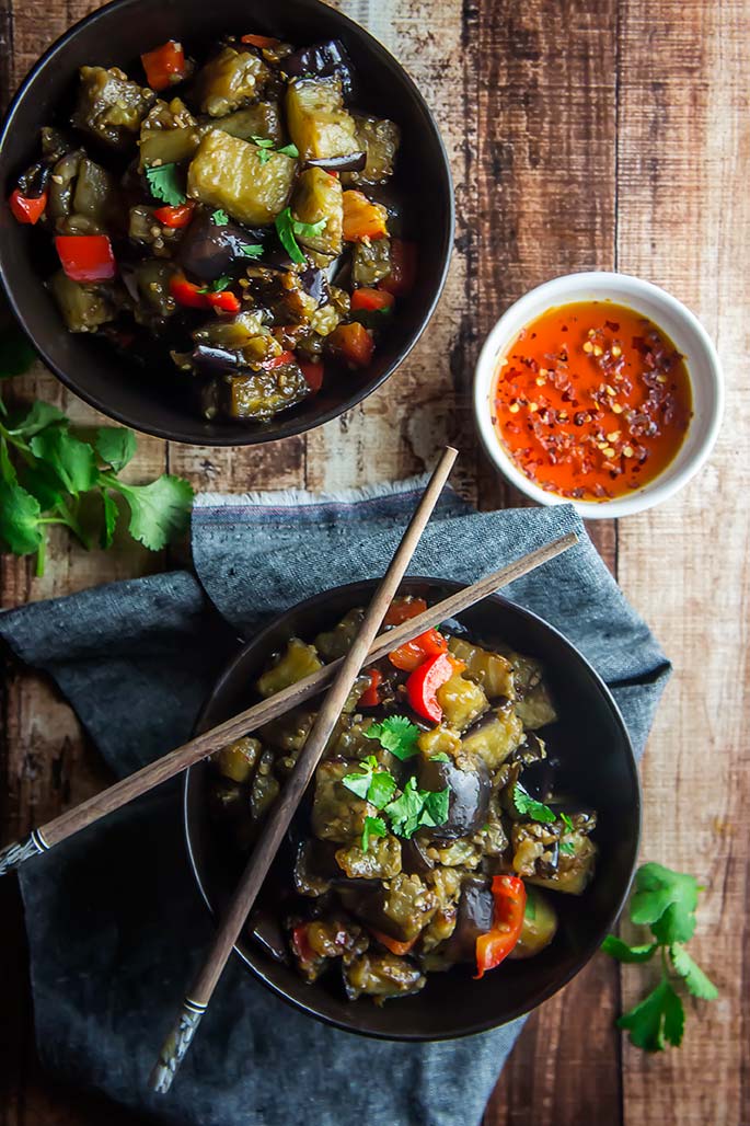 Eggplant & Red Pepper in Garlic Sauce — Foraged Dish