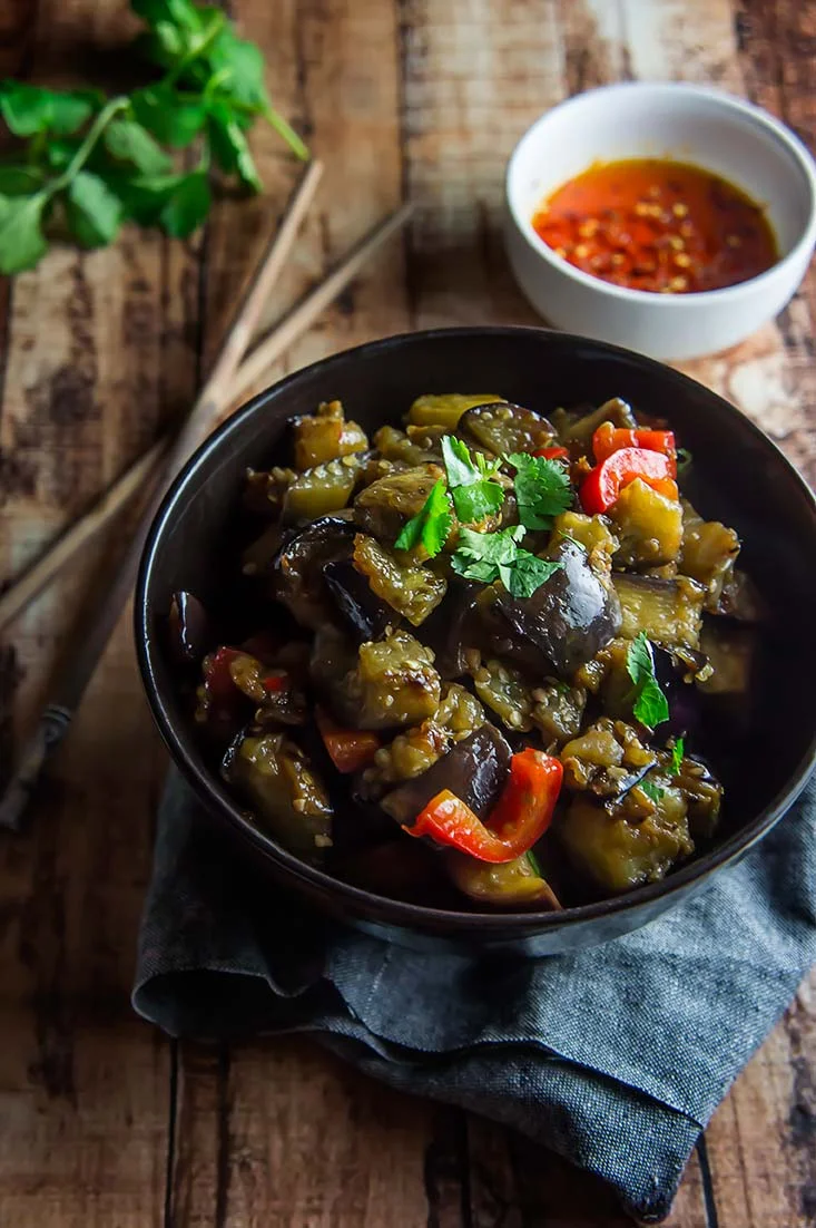 Eggplant & Red Pepper in Garlic Sauce — Foraged Dish