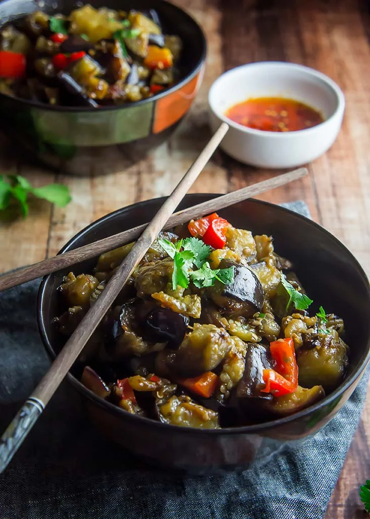 Eggplant & Red Pepper in Garlic Sauce — Foraged Dish