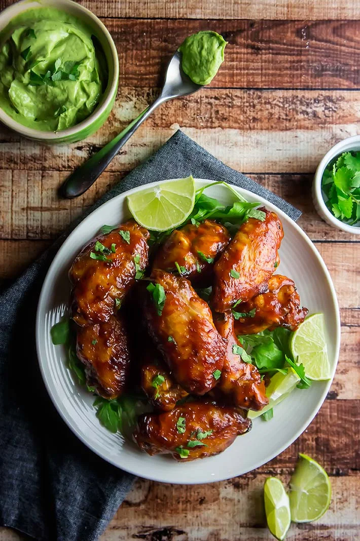Chipotle BBQ Wings with Avocado Cream — Foraged Dish