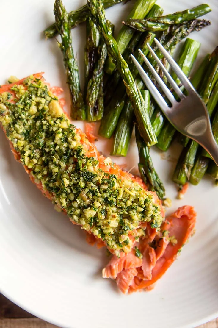 Walnut Herb Crusted Salmon Foraged Dish