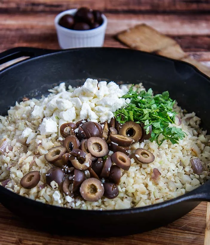 Greek Cauliflower Rice with Feta and Olives — Foraged Dish