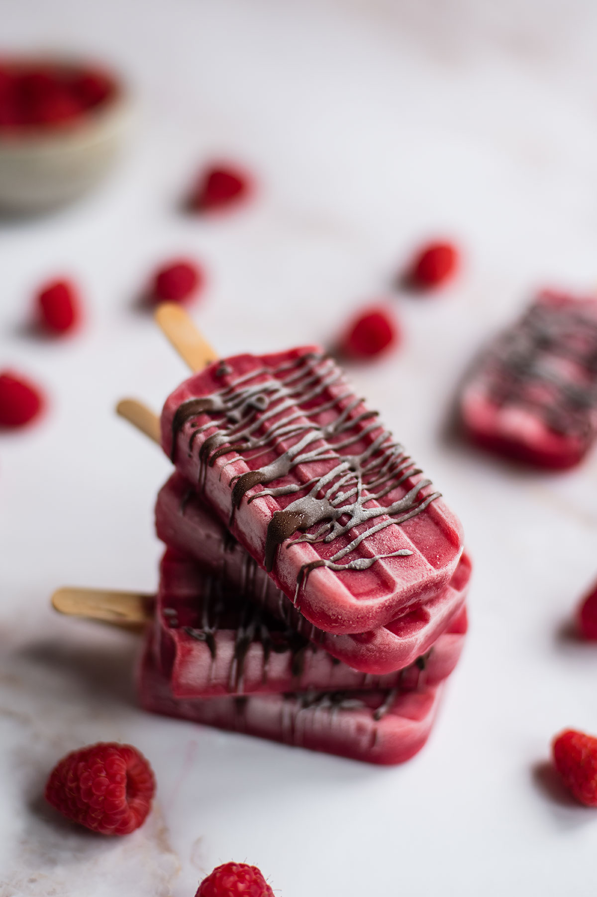 Raspberry Popsicles with Dark Chocolate Drizzle
